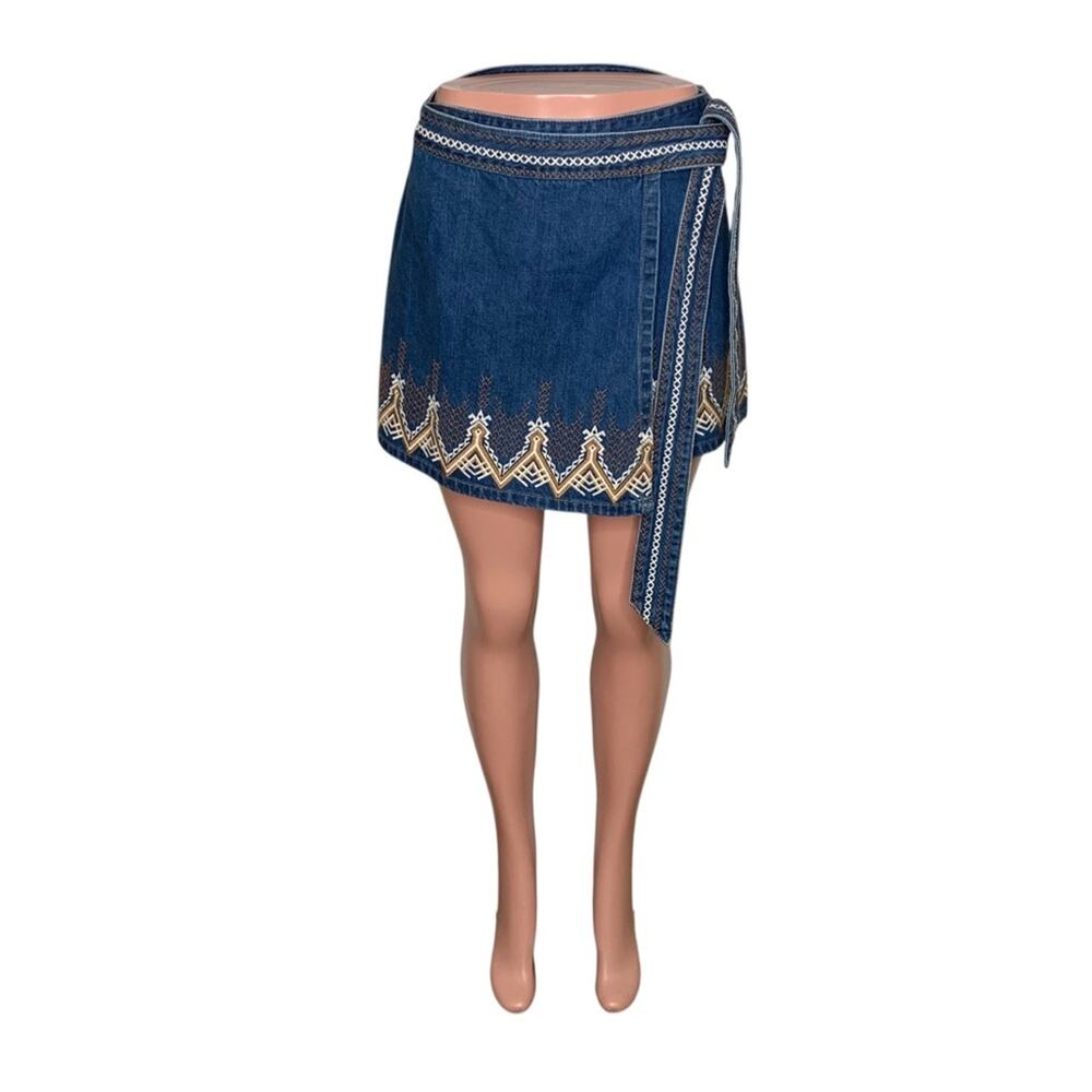 Free People Dream Away Hendrix Embroidered Mini Skirt Blue Size 4